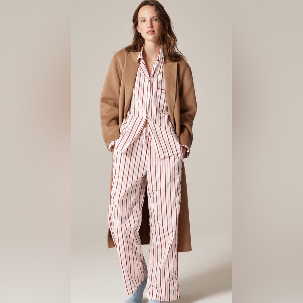 NWT J. Crew Cotton Poplin Long-Sleeve Pajama Pant Set Red Peppermint Stripe, XXL - Picture 2 of 7